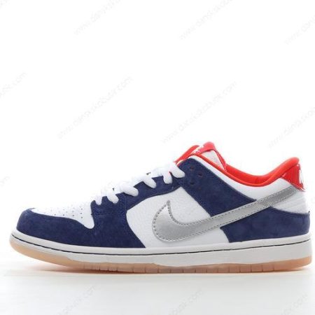 Billige Sko Herre Og Dame Nike SB Dunk Low ‘Sølv Navy Rød’ 839685-416